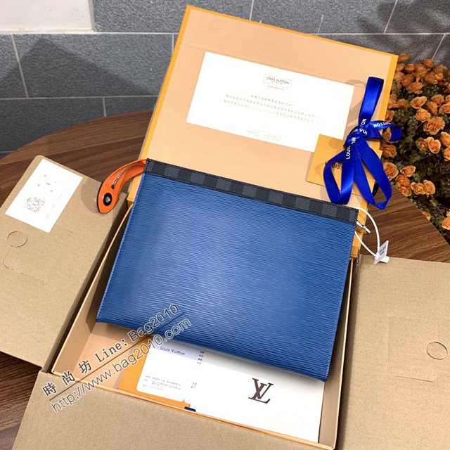 LV專櫃2023新款升級版男士手包 M62912藍色 路易威登Pochette Voyage中號手袋手拿包 dn1033